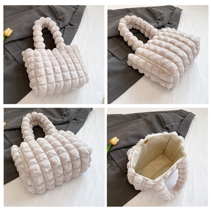 Bolsos a cuadros, moda de invierno, bolso de compras de felpa de alta capacidad, estilo coreano, bolsos de mano de lujo de diseñador personalizados para mujer