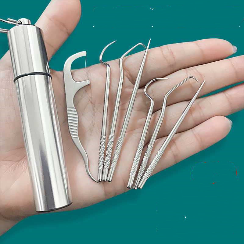 Stainless Steel Toothpick 304 Household Portable Cleaning Tool Toothpick Set 7pcs - Here2Save