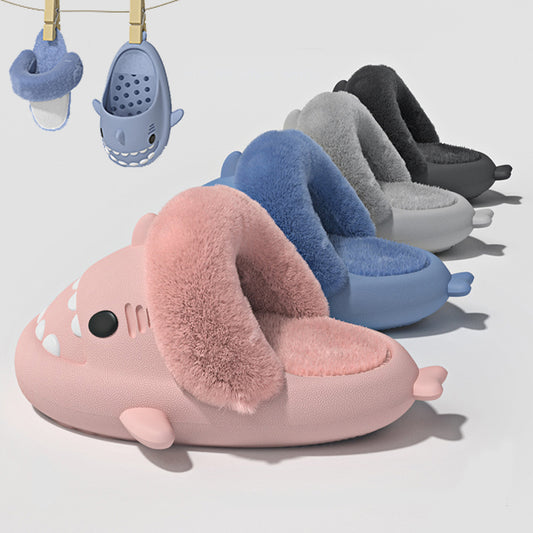 Winter Shark Slippers Detachable Warm Fuzzy Slippers Bedroom House Shoes Women - Here2Save