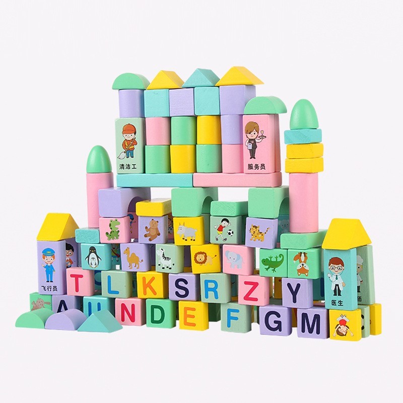 Children's Educational Wooden Building Blocks Toy 162 Pieces With Domino Wooden Bucket