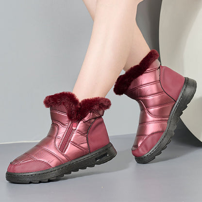 Winter Thick Plush Snow Boots With Side ZIpper High Top Platform Warm Cotton Shoes Women Solid Waterproof Fleece Walking Boot