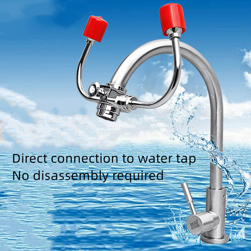 Connected Faucet Eyewash Basin Faucets Wall Mounted Eye Wash Station Emergency Sink Attachment Mount Flush Shower Double Mouth - Here2Save