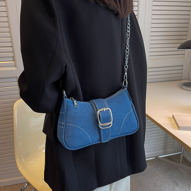 Denim Shoulder Bags Women's Fashion Chains Handbag Crossbody Bags Small Square Armpit Bag