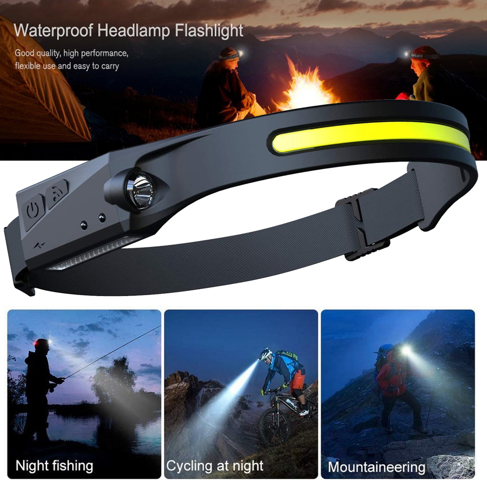 COB LED Induction Riding Headlamp Flashlight USB Rechargeable Waterproof Camping Headlight With All Perspectives Hunting Light - Here2Save