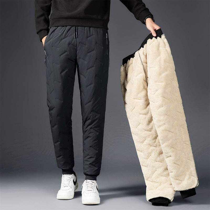 Pantalones de hombre de terciopelo de invierno engrosamiento pantalones de lana sueltos con bolsillo con cremallera pantalones de correr cálidos a prueba de viento de gran tamaño