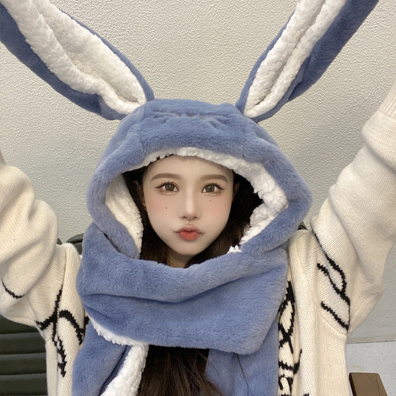 Big Long Rabbit Ears Fleece-lined Warm Hat And Scarf