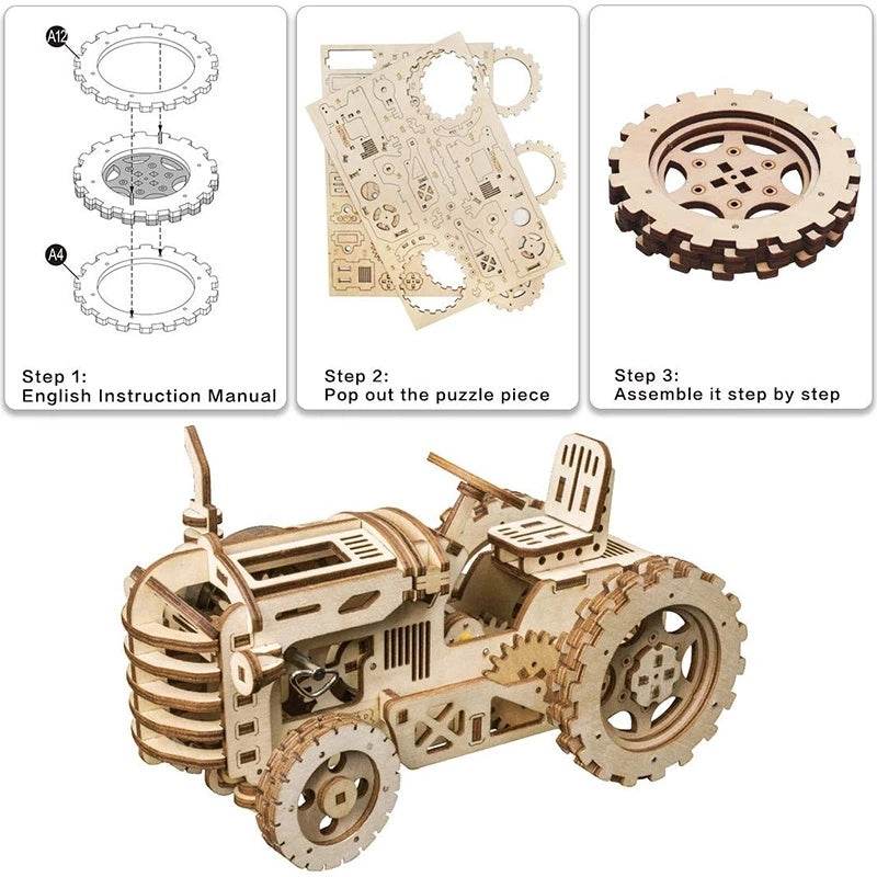 Robotime ROKR Mechanical Gear Drive Tractor DIY Model Building Kit - Here2Save