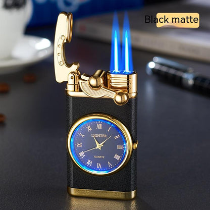 New Lighter With Electric Watch Rocker Arm Automatic Ignition Straight Blue Flame Lighter Creative Real Dial Inflatable Windproof Lighter Men's Watch Gift - Here2Save