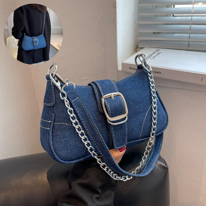 Denim Shoulder Bags Women's Fashion Chains Handbag Crossbody Bags Small Square Armpit Bag