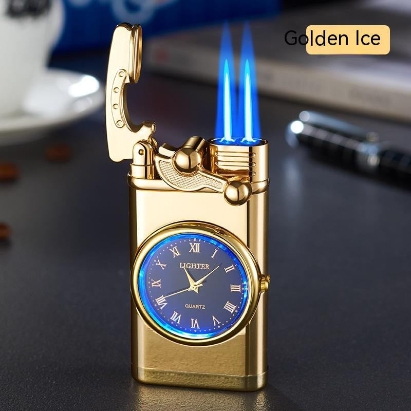 New Lighter With Electric Watch Rocker Arm Automatic Ignition Straight Blue Flame Lighter Creative Real Dial Inflatable Windproof Lighter Men's Watch Gift - Here2Save