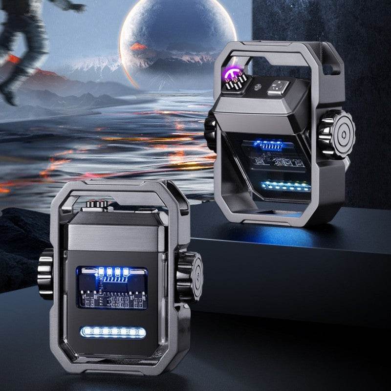 New Pulse Lighter Double Arc Outdoor Windproof Type-C Charging Electric Lighter Mechanical Alloy Rotary Gyroscope Decompression Tool - Here2Save