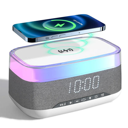 Intelligent Multifunctional Alarm Clock Bluetooth Speaker Wireless Charger Fast Charge Clock Atmosphere Night Light Home Decor - Here2Save