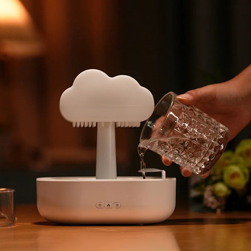 Humidificador de luz nocturna de nube de lluvia con sonido de gota de agua de lluvia y difusor de aceites esenciales con luz Led de 7 colores aromaterapia