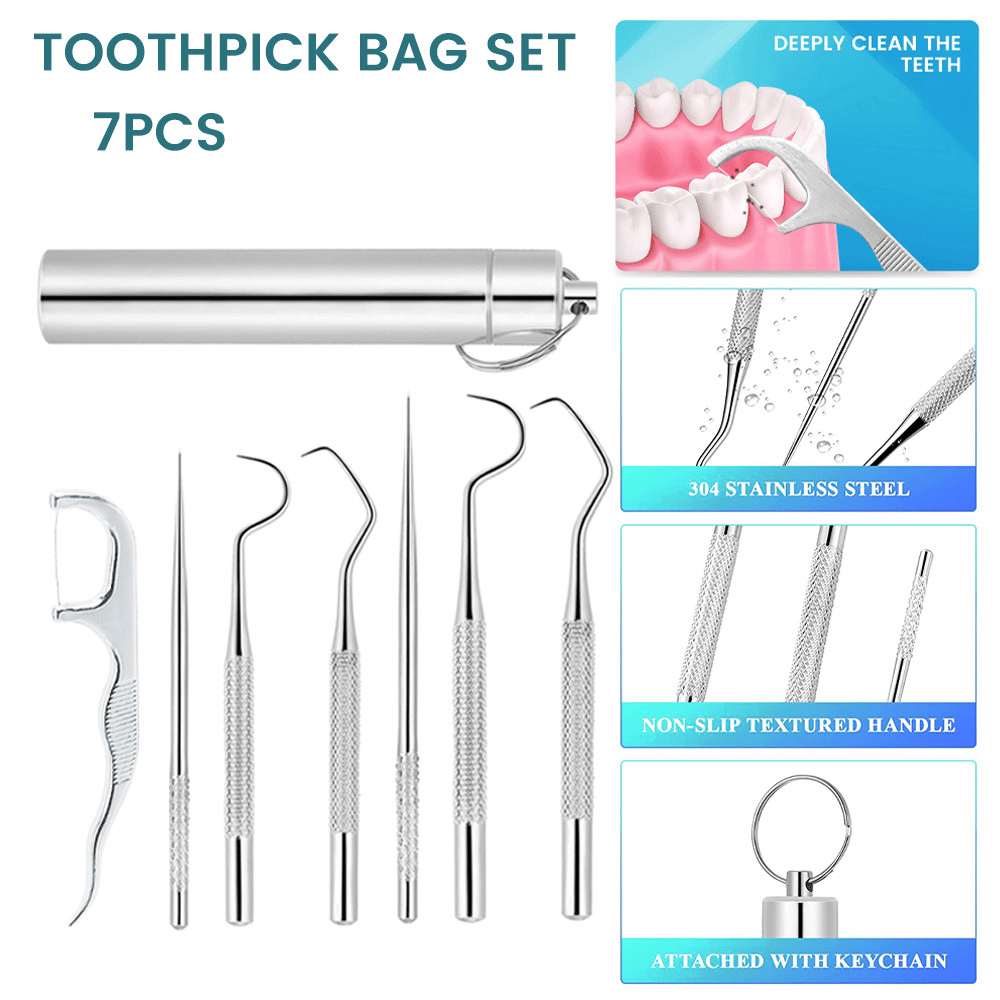 Stainless Steel Toothpick 304 Household Portable Cleaning Tool Toothpick Set 7pcs - Here2Save