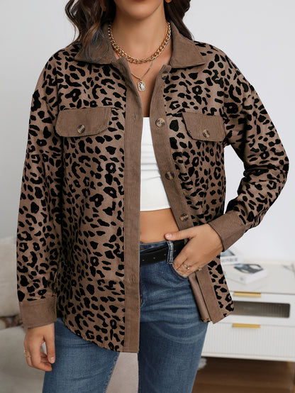 Abrigo camisero con estampado de leopardo Chaqueta de manga larga con botones a la moda para mujer