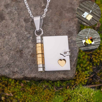 Stainless Steel Couple Love Open And Close Book Necklace - Here2Save