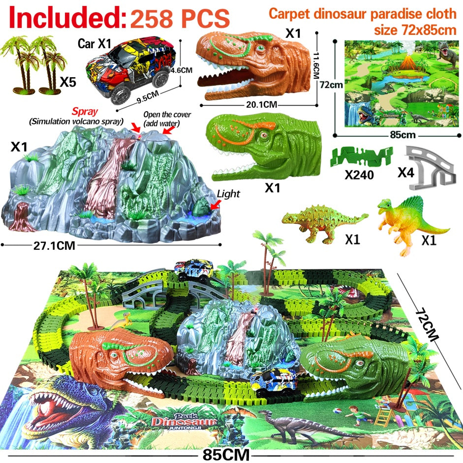 Pista eléctrica ensamblada para niños, simulación de carreras, Animal, dinosaurio tiranosaurio, juguete, rompecabezas, regalo para niño