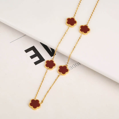 New Stainless Steel Plant Fritillary Five Leaf Petals Earring Bracelet Necklace Jewelry Set Women Cross-border Hot Selling Lot - Here2Save