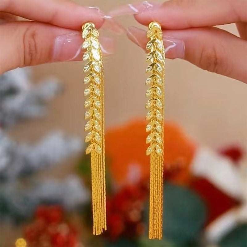 Wheat Long Fringe Earrings Dual-wear Women