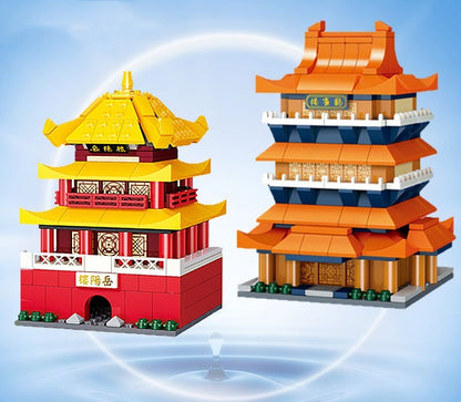 Ancient Style Street View Traditional Architecture Tower Model Building Blocks Toys