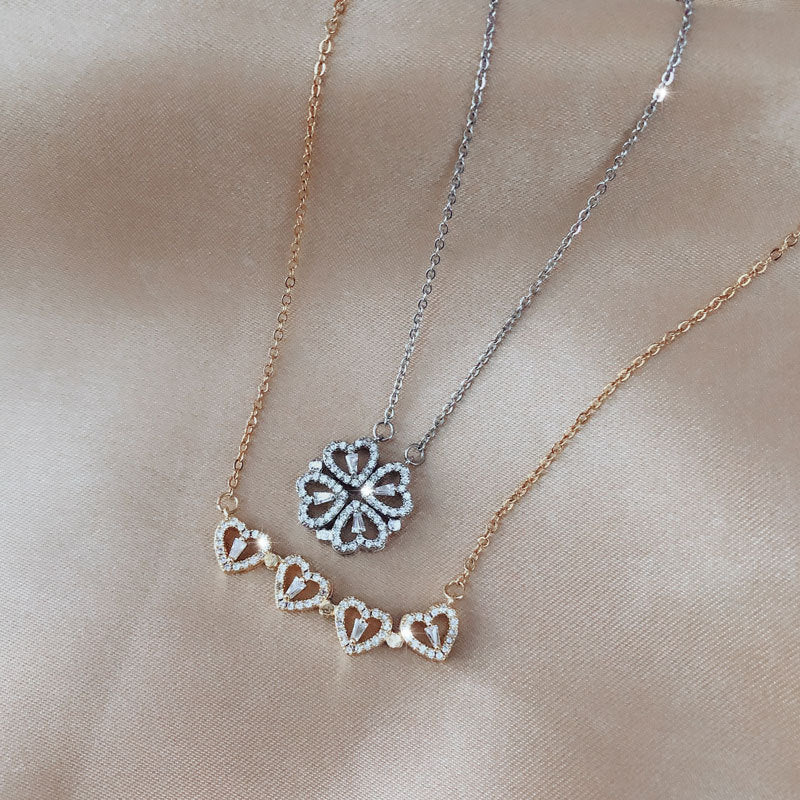 Explosive Style Detachable Deformed Four-leaf Clover Necklace For Women A Multi-wearing Zircon Small Love Short Clavicle Chain