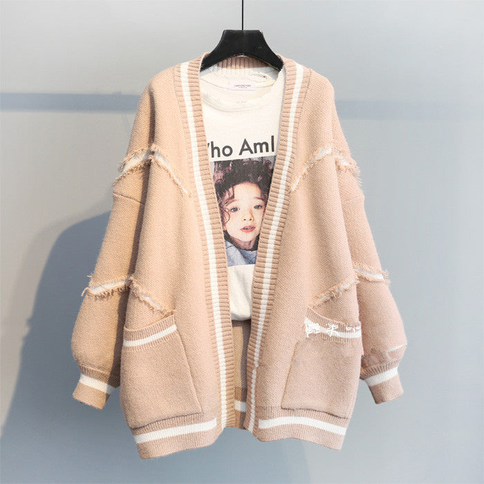 Women's Loose Letter Thick Knit Cardigan Sweater Coat