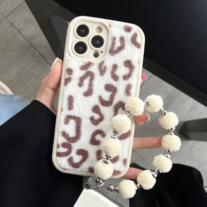 Funda para teléfono de felpa con estampado de leopardo