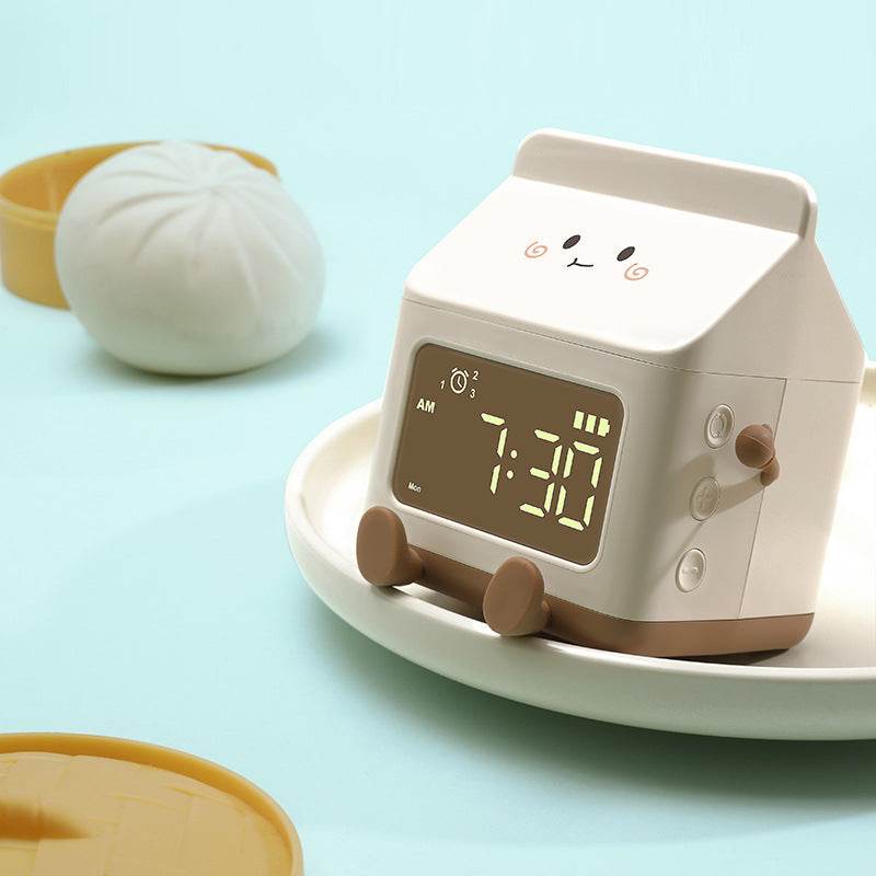 Smart Student Only Charging Cartoon Milk Carton Alarm Clock - Here2Save
