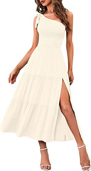 New Summer Fashion Women's One-shoulder Pleated Layered Hem Split Dress - Here2Save