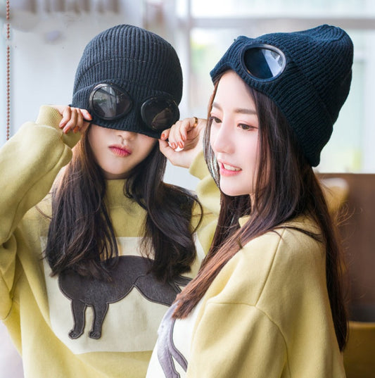 Windproof Mirror And Fleece Knitted Warm Wool Hat