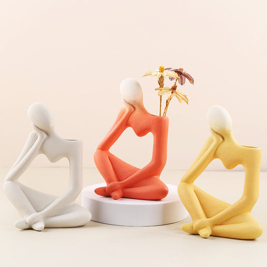 Ceramic Vase Home Decor Room Decoration Sculpture Matte Abstract Character Vase Statue Living Room Decoration Desktop Pen Holder