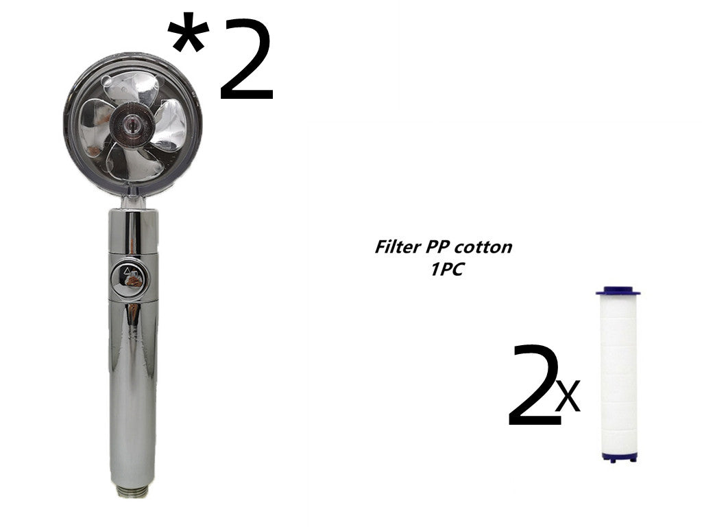 Propeller Driven Shower Head With Stop Button And Cotton Filter Turbocharged High Pressure Handheld Shower Nozzle - Here2Save