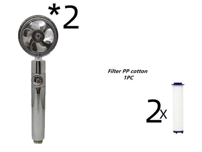 Propeller Driven Shower Head With Stop Button And Cotton Filter Turbocharged High Pressure Handheld Shower Nozzle - Here2Save