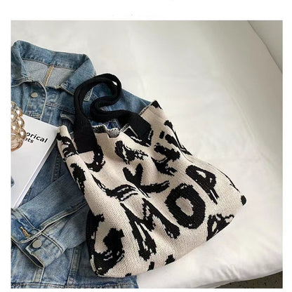 Bolso de punto con estampado de letras, bolso bandolera para compras a la moda, bolso de gran capacidad