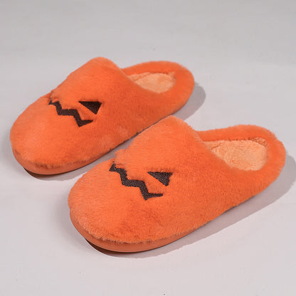 Lindas zapatillas de calabaza de Halloween, pantuflas cálidas de felpa para el hogar para el suelo del dormitorio, zapatos informales cómodos y acogedores para el interior de la casa