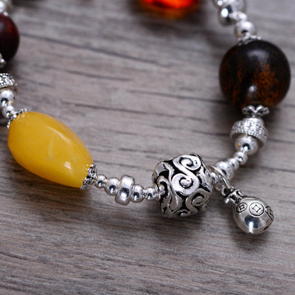 925 Sterling Silver Jewelry Vintage Amber Beeswax Ladies Handmade Bracelet