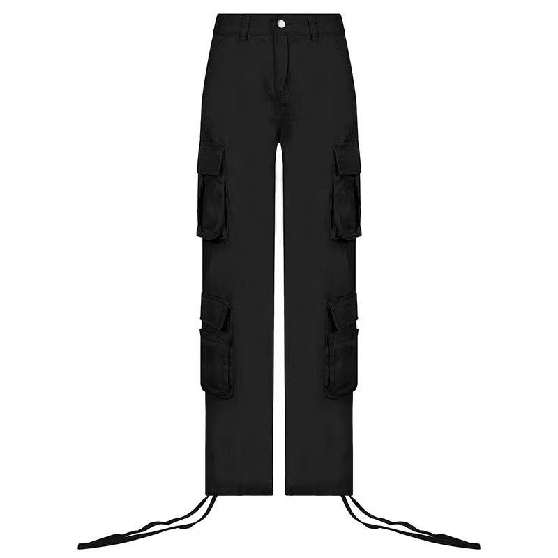 Pantalones de hip-hop callejero con bolsillos Monos de cintura baja Pantalones cargo casuales de moda