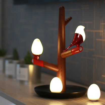 Luz creativa de dibujos animados de pájaro, luz de huevo de pájaro, desmontable, fácil de instalar, luz LED nocturna de inducción de madera Natural para dormitorio de niños