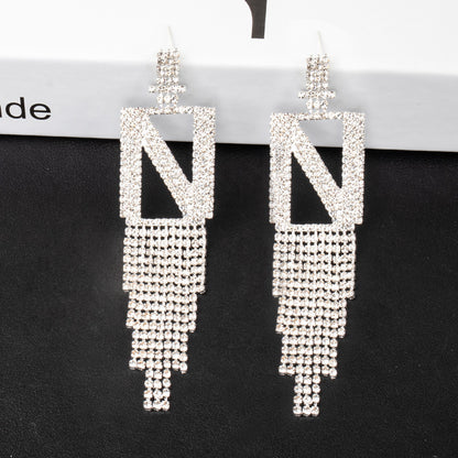 Fashion Jewelry 925 Silver Needle Ornaments Rhinestone Letter B Earrings Banquet Tassel Ear Ornaments Female