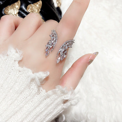 Creative Angel Wings Opening Ring Exquisite Women's Rhinestone Rings Personalized Jewelry