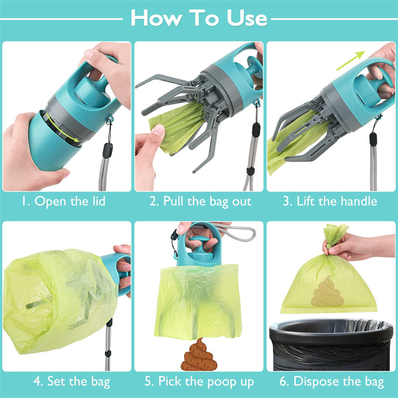 Portable Lightweight Dog Pooper Scooper With Built-in Poop Bag Dispenser Eight-claw Shovel For Pet Toilet Picker Pet Products - Here2Save