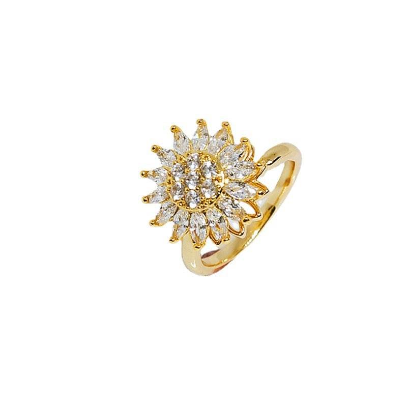 Rotating SUNFLOWER Full Diamond Sunflower Ring - Here2Save