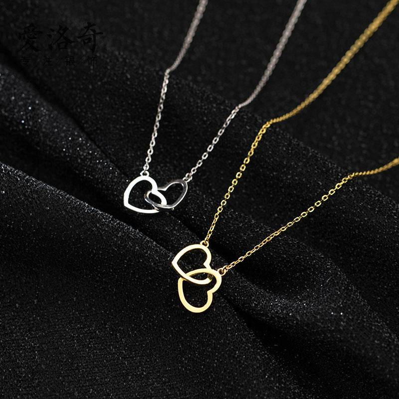 Double Heart Interlocking Titanium Steel Necklace Jewelry - Here2Save