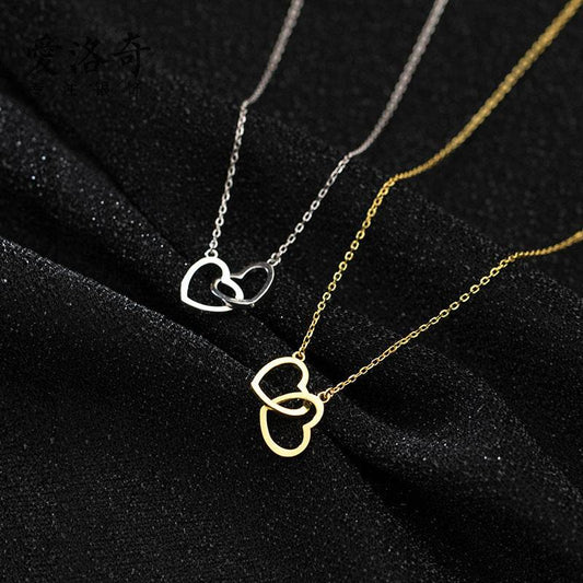 Double Heart Interlocking Titanium Steel Necklace Jewelry - Here2Save