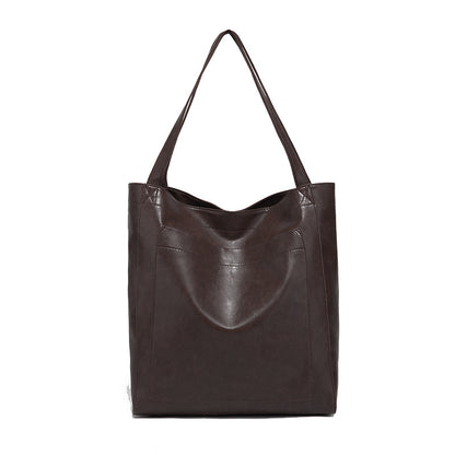 Bolso de hombro Retro de gran capacidad con bolsillo grande, bolsos de cuero encerado con aceite, bolsos de compras diarios a la moda