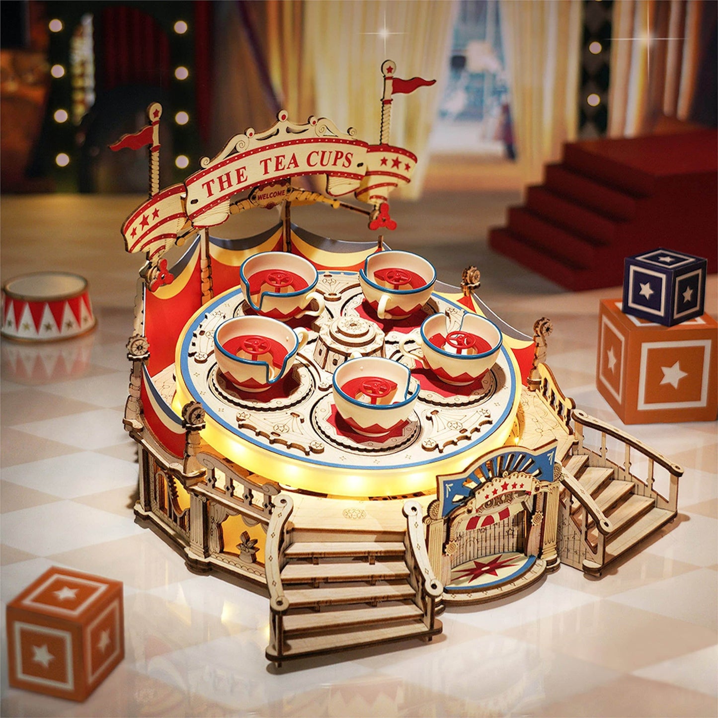 Robotime RokrTilt-A-Whirl DIY Music Box Building Block Amusement Park Series For Kids Adults Easy Assembly 3D Wooden Puzzle EA04 - Here2Save
