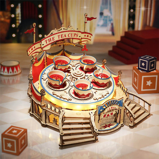 Robotime RokrTilt-A-Whirl DIY Music Box Building Block Amusement Park Series For Kids Adults Easy Assembly 3D Wooden Puzzle EA04 - Here2Save