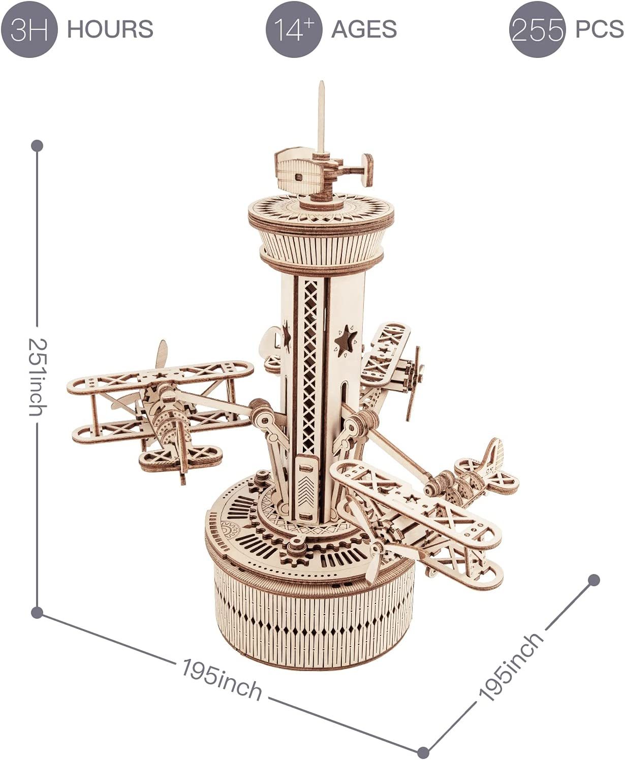 Robotime Rokr 3D Wooden Puzzles For Adults DIY Musical Box Model Kit To Build Self-Assembly Building Kit Airplane- Control Tower