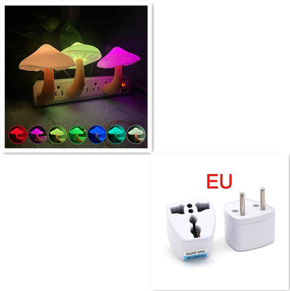 Luz LED nocturna con forma de seta, lámpara con enchufe para UE y EE. UU., luz blanca cálida, Sensor de control, luz para dormitorio, decoración del hogar