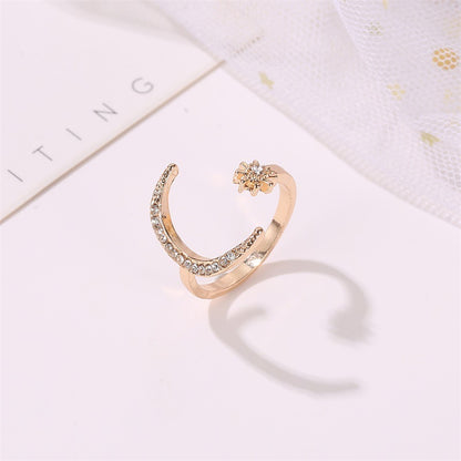 Moon And Star Opening Rings Fashion Rhinestones Personalized Jewelry For Women